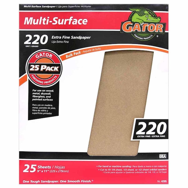 Gator Grit Gator 11 in. L X 9 in. W 220 Grit Aluminum Oxide Sandpaper 25 pk 3260 - main